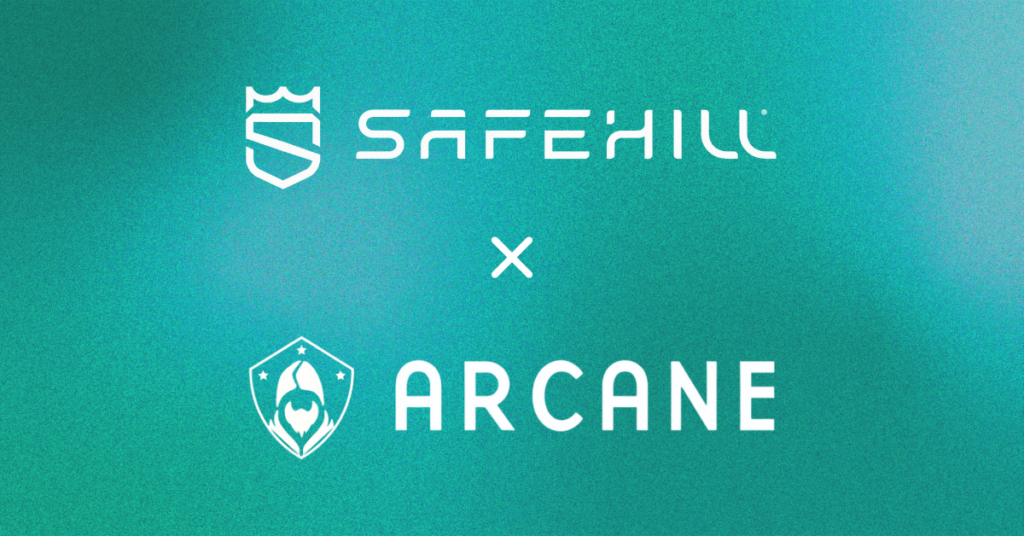SafeHill and Arcane Security Logos Over Teal Background