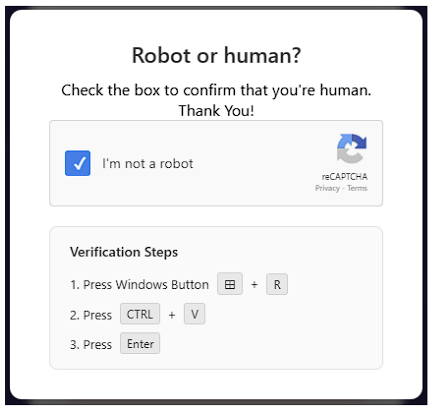 Screenshot of ClickFix fake verification steps