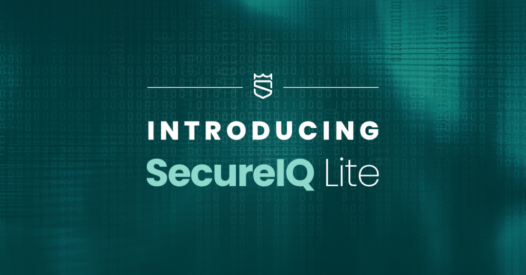 Dark teal cyber background with SecureIQ Lite text in foreground promote free security assessment