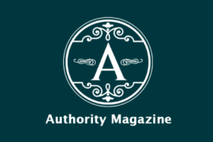 Dark teal background with white Authority Magazine logo