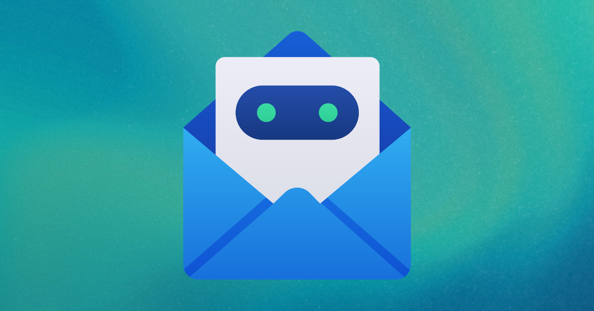 Teal gradient background with white agentic penetration testing robot peaking out of blue envelope